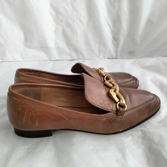Tory Burch Brown Leather Loafers with Gold Accents - Picture 9 of 14